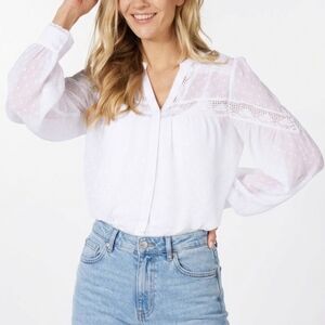 Esqualo Button Up White Lace Blouse Women’s Size 8 Bohemian Lightweight